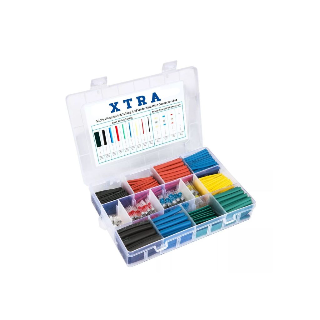 Pachet 530 conectori cu inel de cositor si tuburi termocontractabile in cutie organizator
