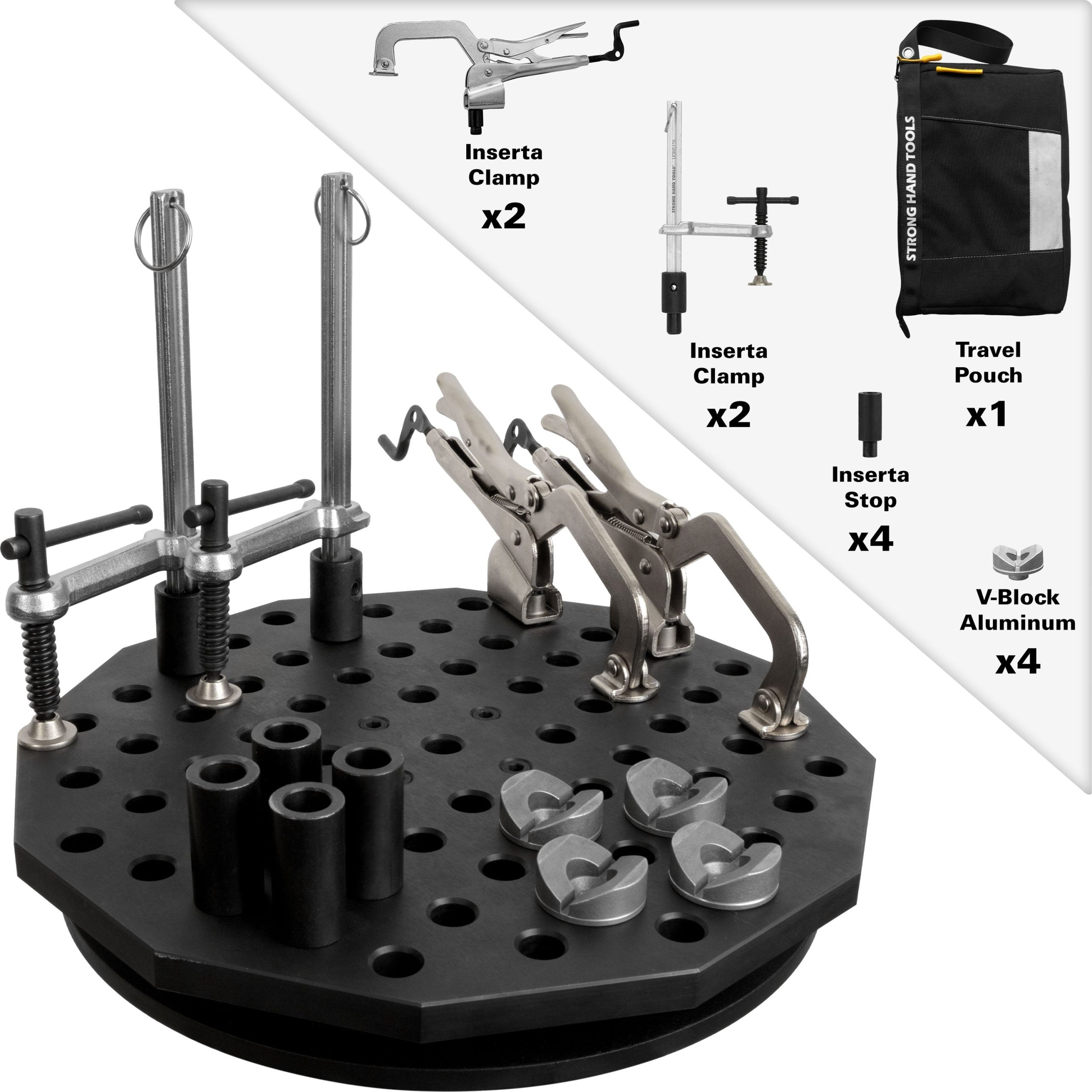 Stand mobil pentru sudură Ø350 mm + kit 12 accesorii, sistem 16 mm, Scout BuildPro, TWS350-KC1